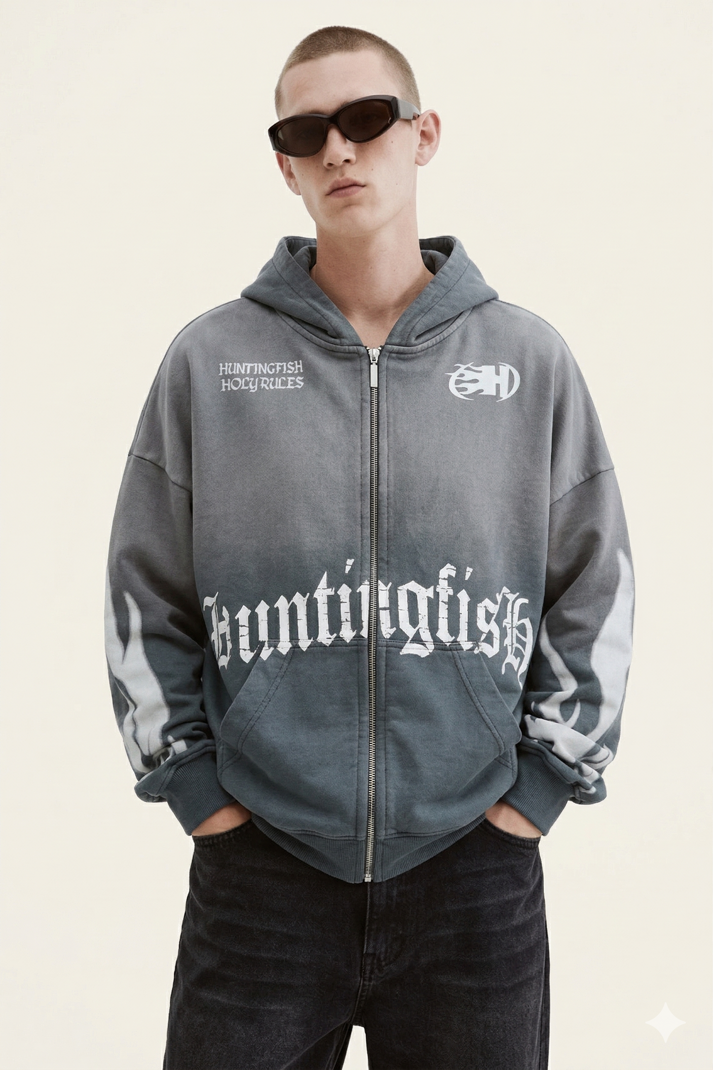 Hoodie Boxy Fit Focalizado -French terry Premiun Vintage Grey