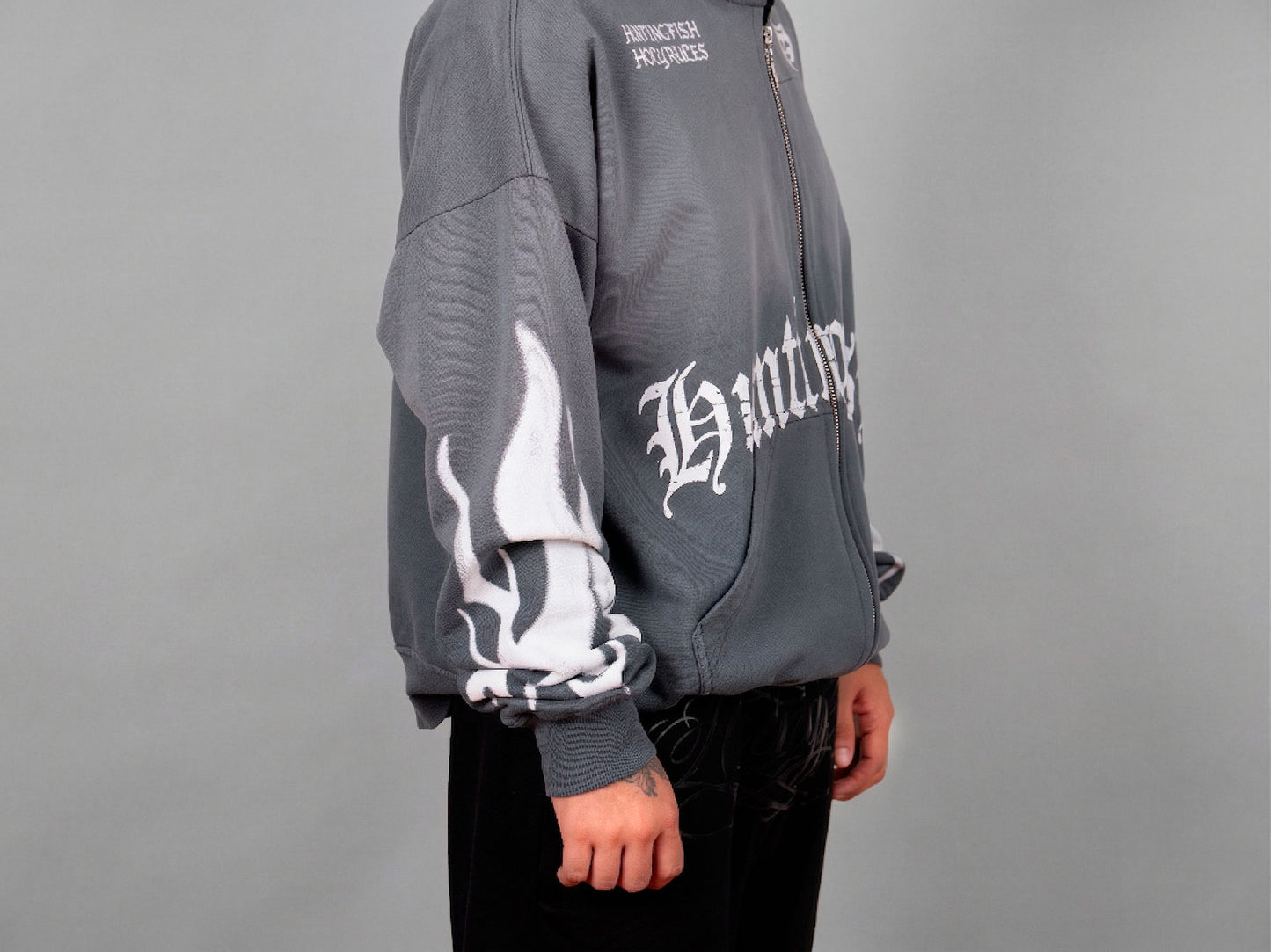 Hoodie Boxy Fit Focalizado -French terry Premiun Vintage Grey