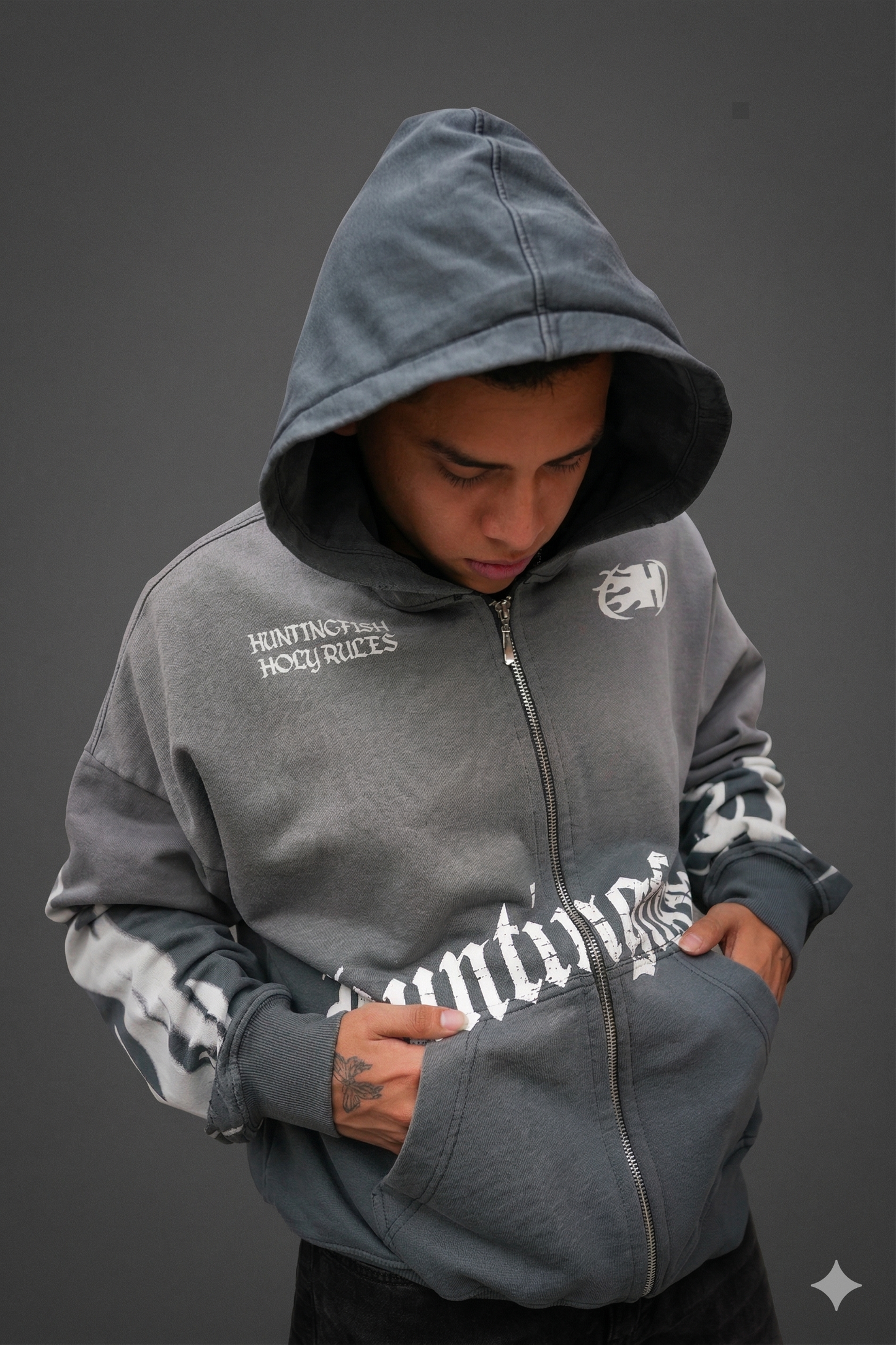 Hoodie Boxy Fit Focalizado -French terry Premiun Vintage Grey