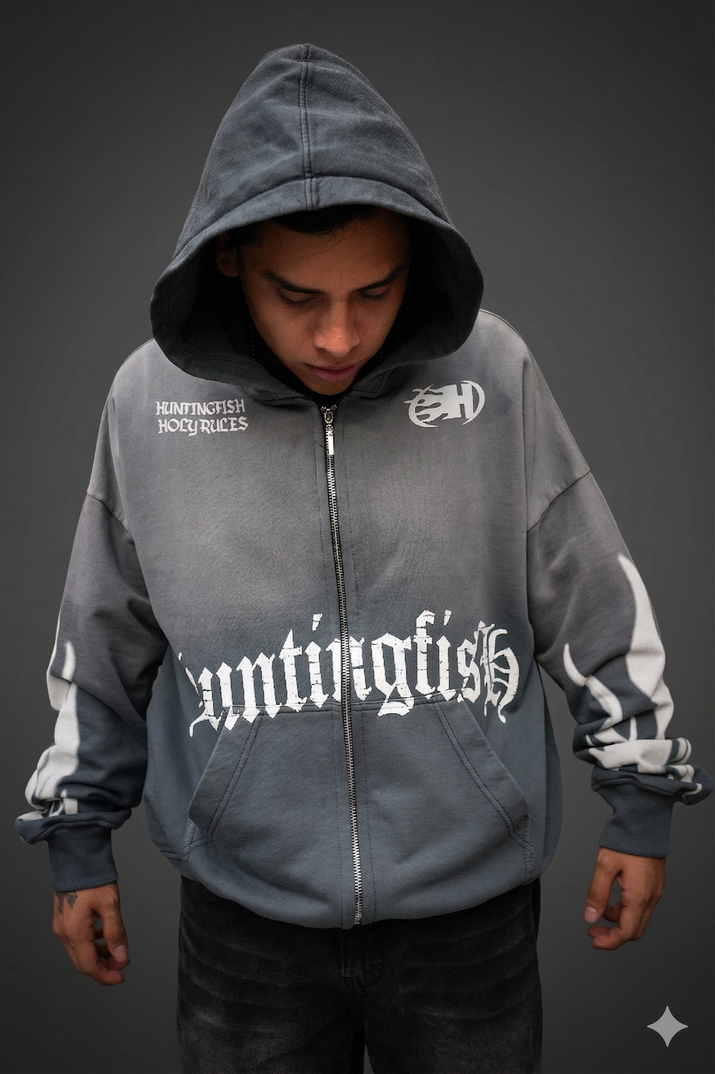 Hoodie Boxy Fit Focalizado -French terry Premiun Vintage Grey