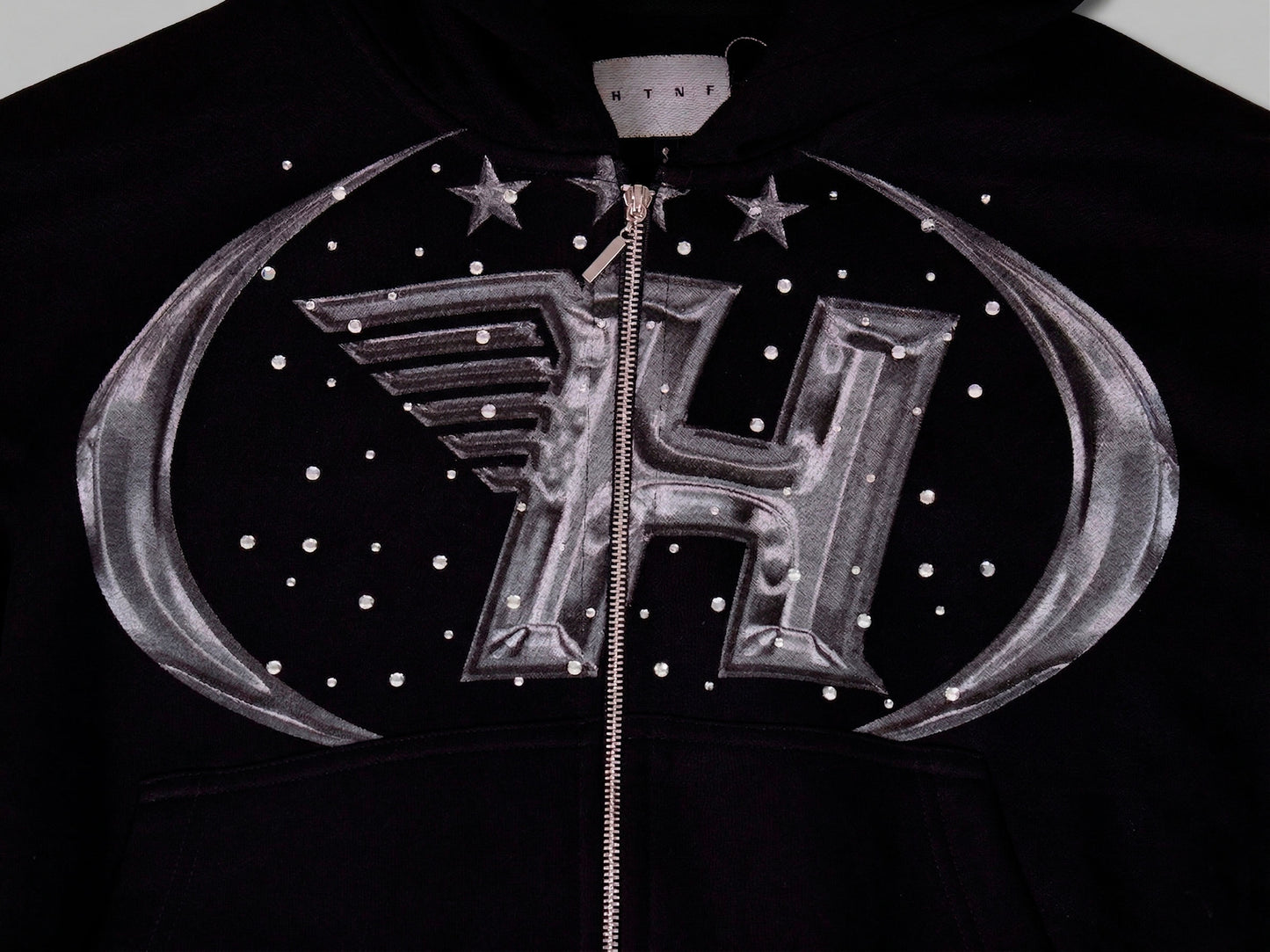 Hoodie Boxy Fit con Pedrería - Negra
